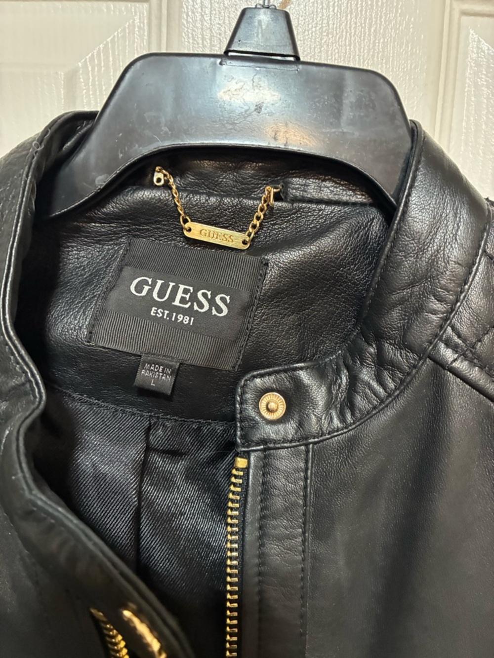 Guess Black Leather Jacket with Gold Hardware Size Large - Picture 4 of 5